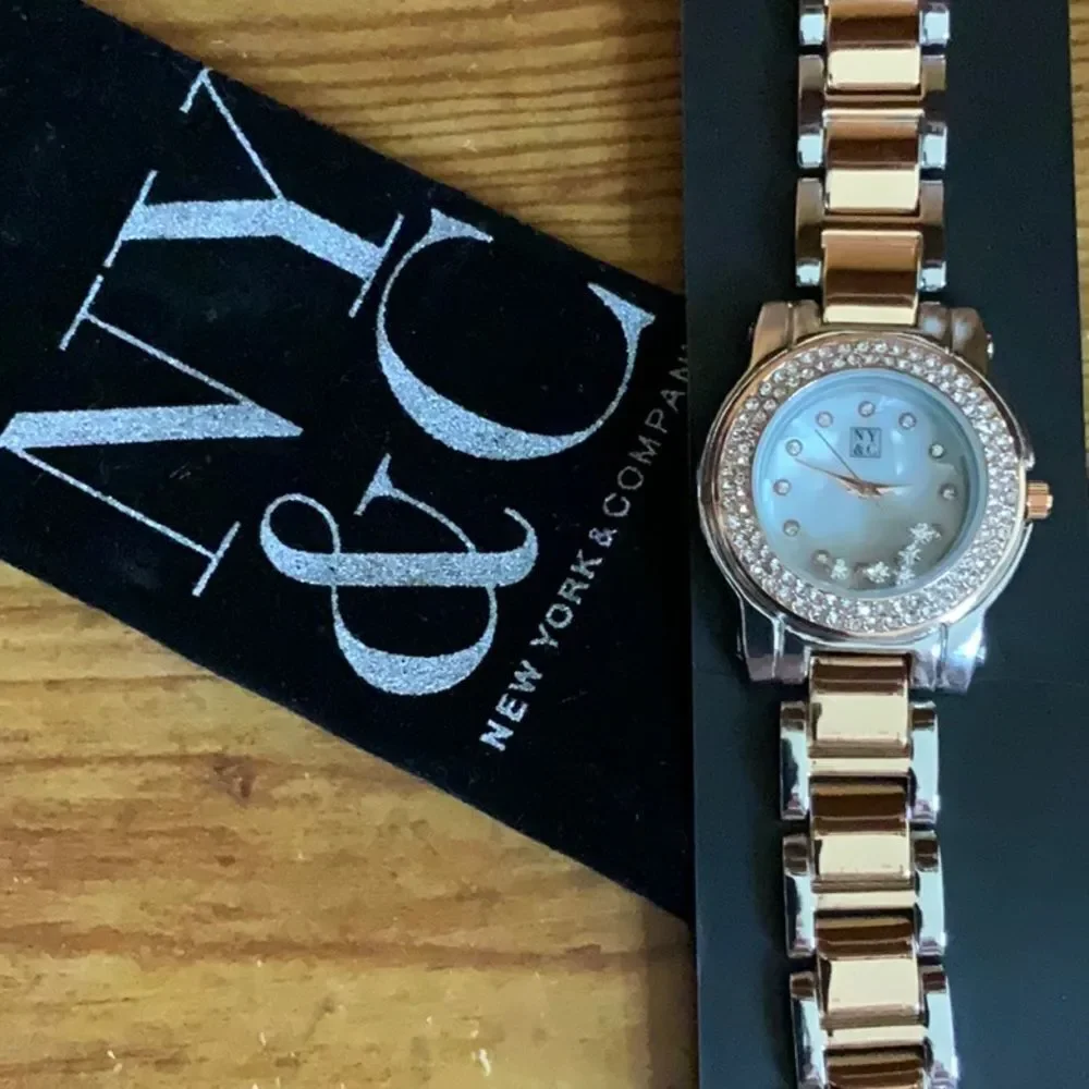 NYC & Co Rose Gold and Silver Rhinestone Watch, Removable Links, Rhinestone‎
